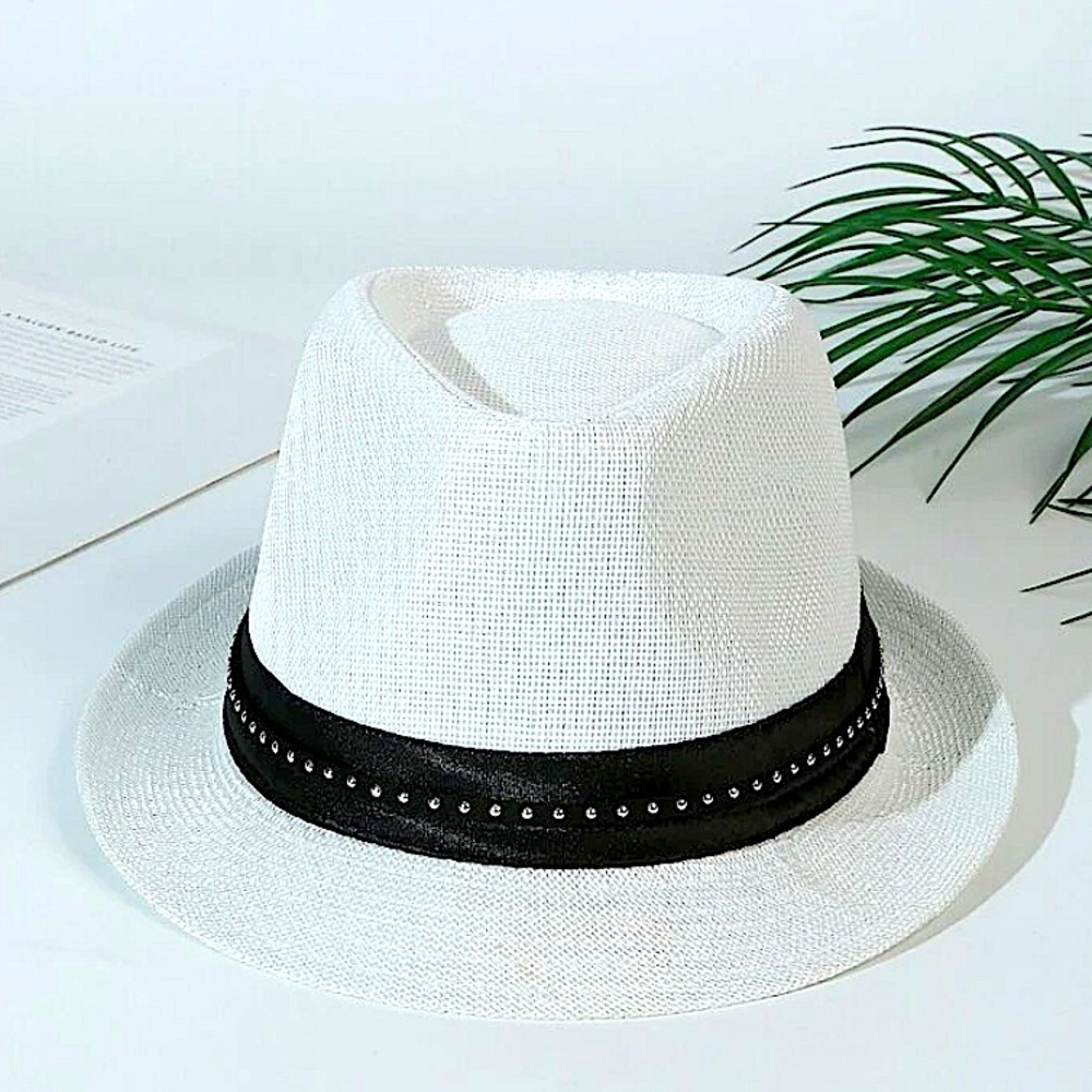 NEW FEDORA BELTED STUD WOVEN MINIMALIST HAT